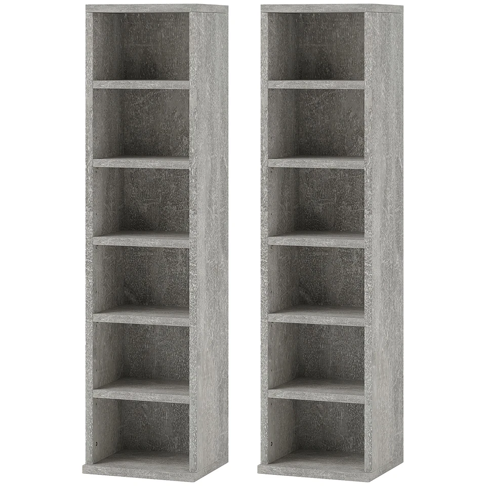 HOMCOM Set of 2 CD Storage Units with Adjustable Shelves Cement Grey - Image 1 of 4
