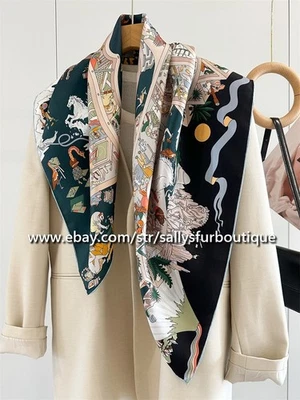 Sallys Boutique 14 Momme Twill Silk Wrap Scarf Horse Print Square Shawl 35" - Image 1 of 4