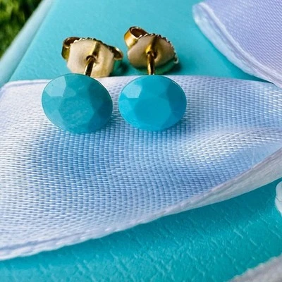 NEW Tiffany & Co. Turquoise Faceted Earrings in 18k Yellow Gold - Image 1 of 4
