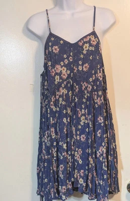 Angie Baby Doll Top Womens Small Blue Floral Spaghetti Strap Lace Up Sides Flowy - Image 1 of 4