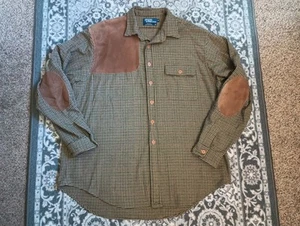 Polo Ralph Lauren Western Wool Button Shirt Mens XXL Leather Patch - Picture 1 of 12