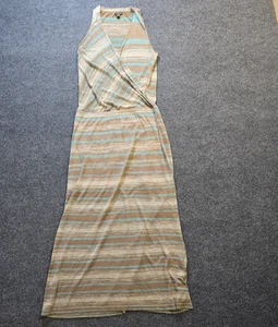 Tommy Bahama Dress Womens Size Large Brown Tan Linen Striped Knit Stretch Maxi - Picture 1 of 9