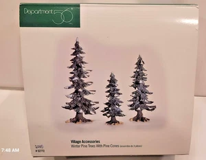 Department 56 Village Accessories Set of 3 Winter Pine Trees W/Pine Cones #52772 - Picture 1 of 3
