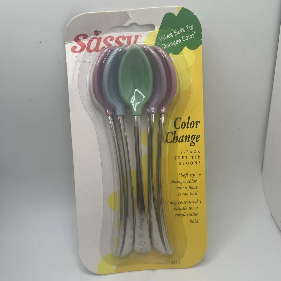 Juego de 5 cucharas para bebé Sassy punta suave que cambian de color Foto 1 de 2