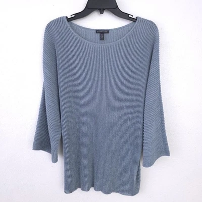 Suéter tejido Eileen Fisher azul plateado metálico manga 3/4 túnica top  Foto 1 de 4