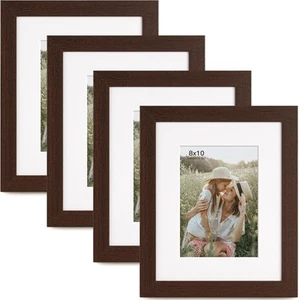 8x10 Picture Frame with Mat for 5x7 Set of 4, Walnut Wood Grain 8 x 10 Dark B... - Picture 1 of 7