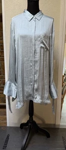 Banana Republic Top Damen Gr. XL blau Parker Tunika Bindebündchen Satin Karriere Fee - Bild 1 von 7