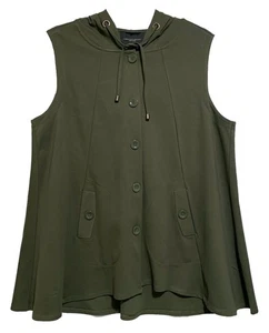Christian Siriano Olive Button-Up Sleeveless Hooded Tunic Top, size 1X - Picture 1 of 4