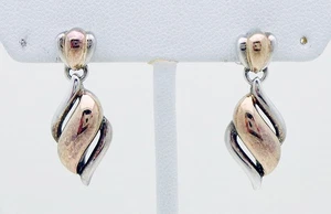 Estate 18k Gold & Sterling Silver 1" Long Drop/Dangle Earrings - Picture 1 of 5