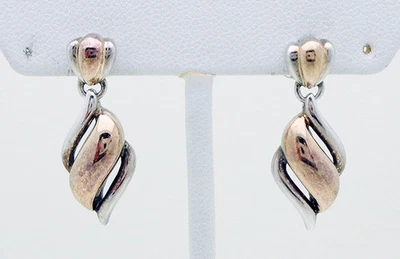 Estate 18k Gold & Sterling Silver 1" Long Drop/Dangle Earrings - Image 1 of 4