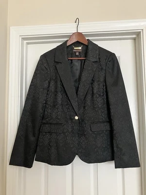 Blazer Dana Buchman Mujer 12 Negro Chaqueta Lujo Encaje Simple Elegante Carrera Madura Foto 1 de 4