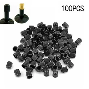 100x Vehicle Black Plastic Tire Air Valve Cap Rims Stem Wheels Cover Replace Set - Picture 1 of 11