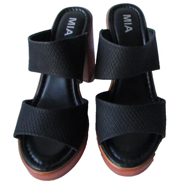 Mia Zapatos Mujer Talla 10 Negro Punta Abierta Zueco Tacón Vestido Sandalia Foto 1 de 4