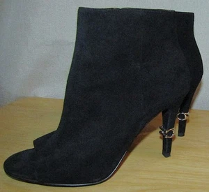 VGUC Coach Heel Logo Black Suede Peep Toe Bootie Size 5 - Picture 1 of 10