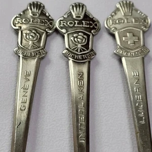 Lote 3 cucharas de recuerdo ROLEX Bucherer de Suiza Ginebra Lucerna Interlaken CB - Imagen 1 de 9