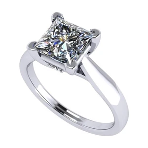 Platinum Plated Sterling Silver 2 CTW Princess CZ Lucita Solitaire Ring - Sz 7.5 - Picture 1 of 6
