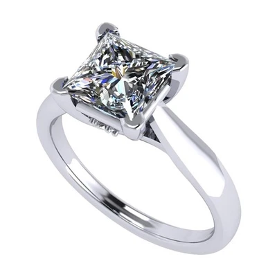 Platinum Plated Sterling Silver 2 CTW Princess CZ Lucita Solitaire Ring - Sz 7.5 - Image 1 of 4