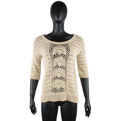 Blusa pulôver feminina NOA NOA bege aberta robusta malha manga curta M - Imagem 1 de 4