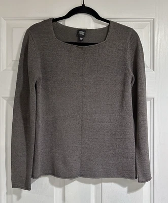 Suéter Top Para Mujer Eileen Fisher XS Mezcla Seda Manga Larga Gris Topo Tejido Foto 1 de 4