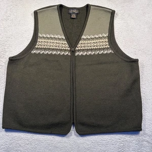 Vintage Requirements Woman 100% Wool Olive Green Fair Isle Zip Front Vest 1X - Picture 1 of 8