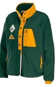 Women's Green Bay Packers Green Polar Fleece Ragland Button Up Jacket Size XL