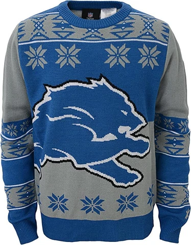 Outerstuff NFL Detroit Lions Ugly Christmas Youth Boys Sweater, Blue/Gray, Small Cover