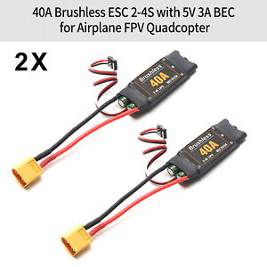 2PCS 40A Brushless ESC 2-4S Electronic Speed Controller XT60 Plug for Plane A5E6