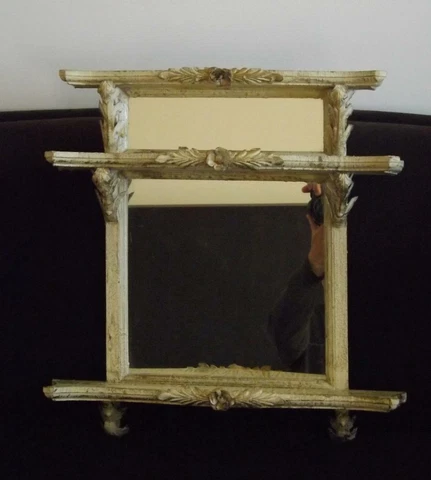 Shabby Chic French Wall Shelf Wood Mirrored 21" Tall 20" Wide Antique Finish Cover
