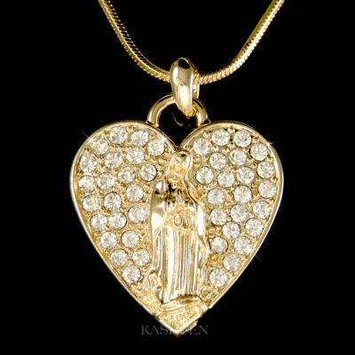 Die Heilige Maria Liebe Herz Aus Swarovski Kristall Religiöse Halskette Schmuck - Bild 1 von 3