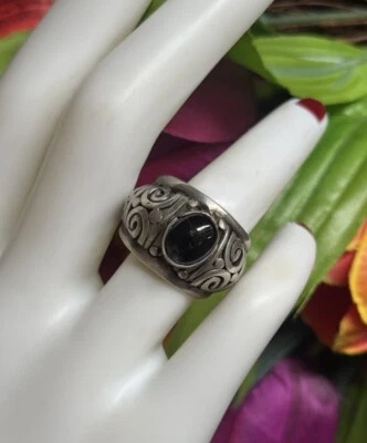 Anillo de plata de ley 925 filigrana piedra de ónix negro talla 7 Foto 1 de 4