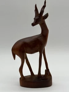 Vintage Hand Carved Wood Antelope Gazelle With Baby 8” - Picture 1 of 11