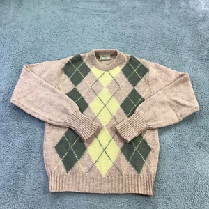 Vintage LL Bean Sweater Mens Medium Shetland Wool Ireland Green Yellow Grandpa - Picture 1 of 11