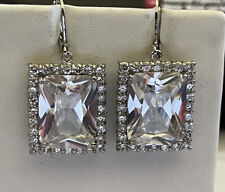 Vintage Large Rectangle Surrounded by Round Cubic Zirconia Leverback Earrings