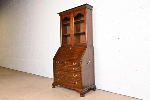 Henkel Harris Georgian Carved Solid Mahogany Drop Front Secretary Desk Cover