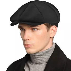 Mens Newsboy Cap High Woolen Tweed Gatsby Hat Ivy Cabbie Flat Golf Cap for Fa... - Picture 1 of 8