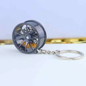 Wheel Car Keychain Car Tire Brake Disc Keychain Keyring Bag Charm 3D Alloy Model - Picture 1 of 22