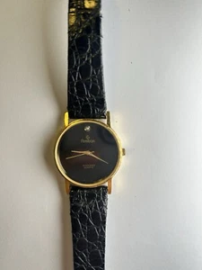 Vintage Armitron Diamond Ladies 32mm Watch Gold Tone Black Dial 20/2220 - Picture 1 of 5