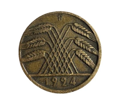 1924 F Germany 10 Rentenpfennig Very Fine Details - Free Shipping - Image 1 of 4