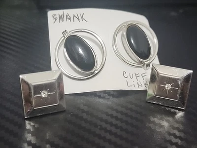 ANTIGO 1950S 1960S - 2 PARES DE ABOTOADURAS DE PRATA SWANK 1/2 X 5/8 APARÊNCIA LEGAL 😎  - Imagem 1 de 4