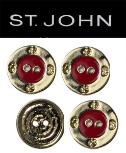 St John Knits (0.75 Inch) Gold Tone Red Enamel Logo Flat 2 Hole Round Buttons - Picture 1 of 1