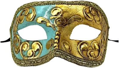 Máscara Colombina Mezza Azul Cielo Veneciana Hecha en Italia Mascarada Mujer Hombre Foto 1 de 3