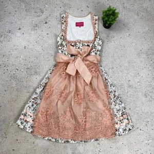 Krüger Dirndl Women’s Pink Bavarian Dress with Lace Apron Size 36 Oktoberfest - Picture 1 of 18