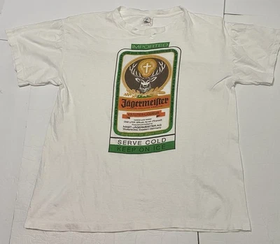 Vtg Jagermeister T-Shirt Sz XL Tag Alcohol Promo Germany - Holes/Aging See Pics - Image 1 of 4
