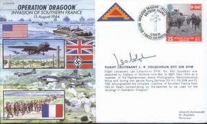 JS50 44/8 WWII WW2 Op Dragoon 1944 Colquhoun DFC GM DFM cubierta firmada - Imagen 1 de 1