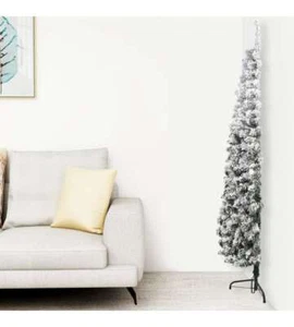 Albero Natale Artificiale Sottile a Metà Neve Fioccata 180 cm - Foto 1 di 3