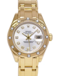 Rolex Datejust Pearlmaster 18k Yellow Gold Silver Diamond 29mm Watch K 80318 - Picture 1 of 12
