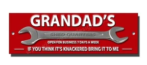 SIGNO DE METAL GRANDAD'S SHED QUARTERS TALLA 8""X2.5"" SIGNO DE CUEVA HOMBRE, SIGNO DE COBERTIZO JARDÍN. - Imagen 1 de 1
