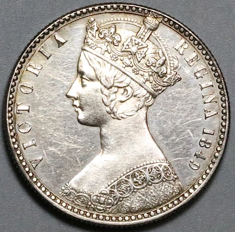 1849 Victoria Godless Florin Great Britain AU 2 Shillings Silver Coin (23072201R Cover