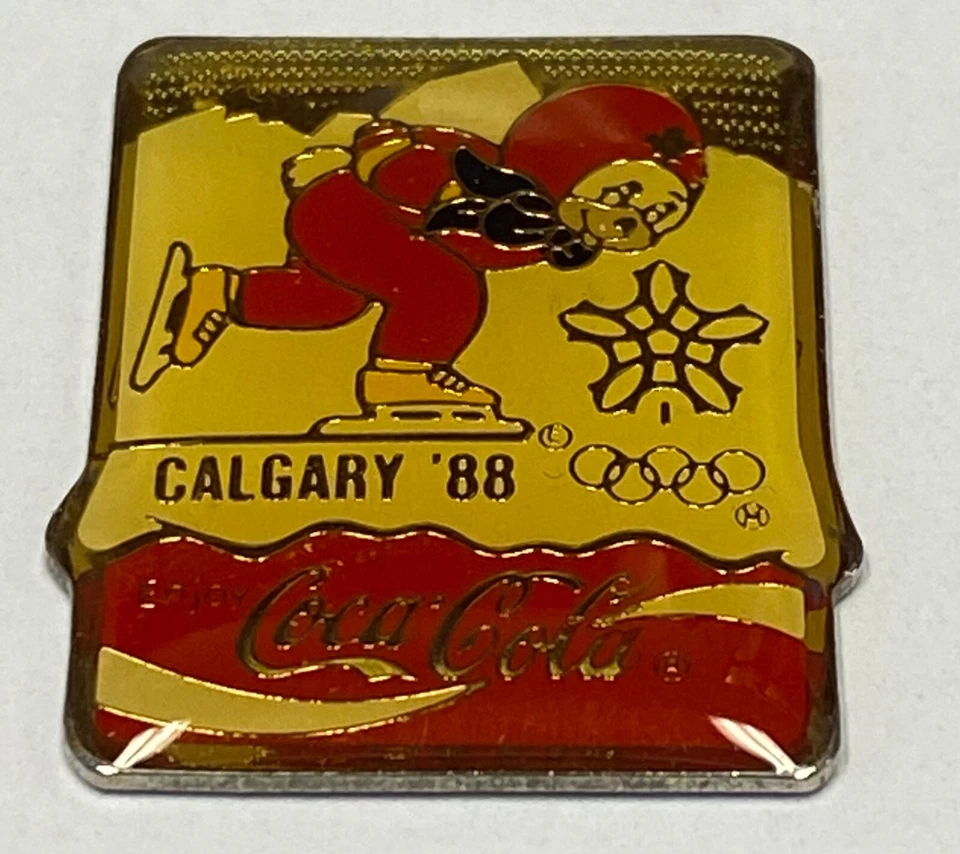 CALGARY 1988 - COCA COLA OLYMPIC MASCOT SPEED SKATING SPONSOR PIN - Image 1 of 1