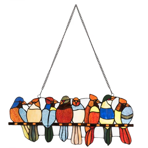 22.5" Tiffany Style Stained Glass Birds Window Panel Hanging Sun Catcher Decor Cover